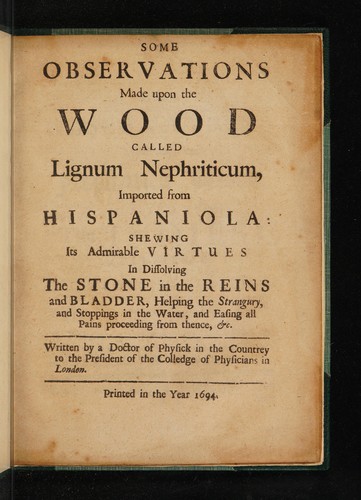Cover for Some observations made upon the wood called lignum nephriticum, imported from Hispaniola