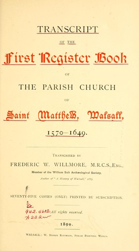 Cover for Transcript of the first register book of the parish church of Saint Matthew