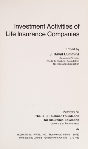 Cover for Investment activities of life insurance companies