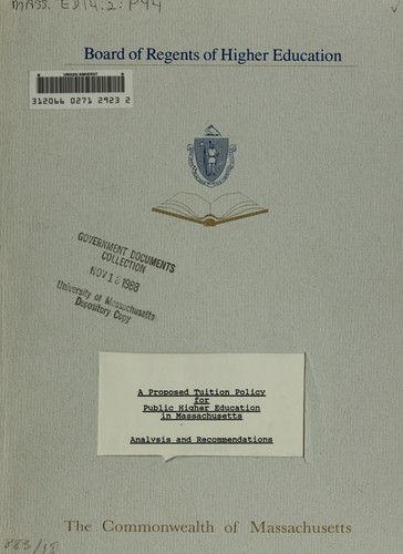 Cover for A Proposed tuition policy for public higher education in Massachusetts