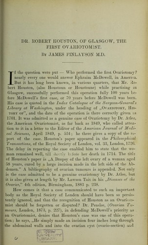 Cover for Dr. Robert Houston, of Glasgow, the first ovariotomist