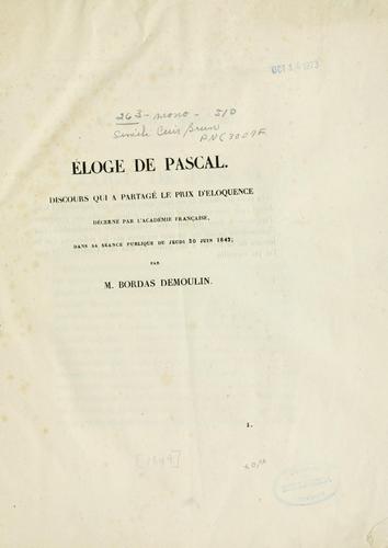 Cover for Éloge de Pascal