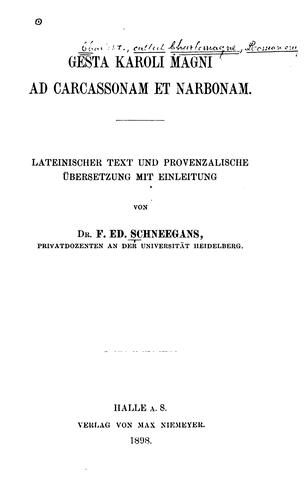 Cover for Gesta Karoli Magni ad Carcassonam et Narbonam.