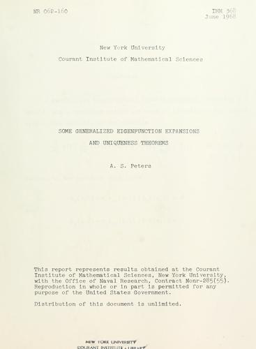 Cover for Some generalized eigenfunction expansions and uniqueness theorems.