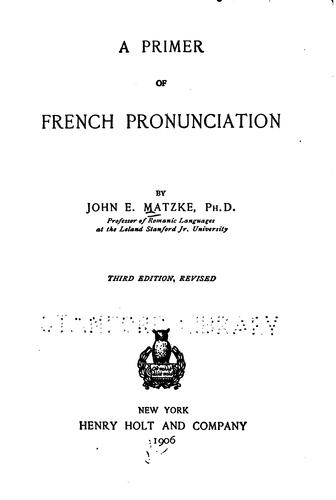 Cover for A primer of French pronunciation