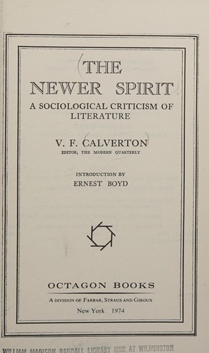 Cover for The newer spirit