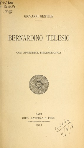 Cover for Bernardino Telesio