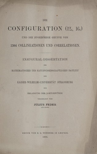 Cover for Die Configuration (12₆, 16₃) und die zugehörige Gruppe von 2304 Collineationen und Correlationen