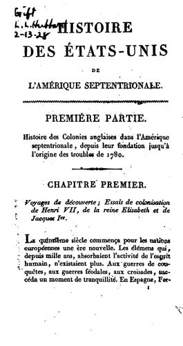 Cover for Histoire des États-Unis de l'Amérique Septentrionale.