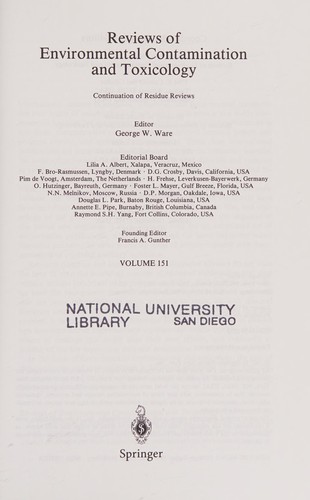 Cover for Reviews of environmental contamination and toxicology
