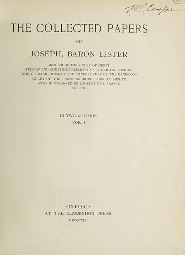 Cover for The collected papers of Joseph, Baron Lister