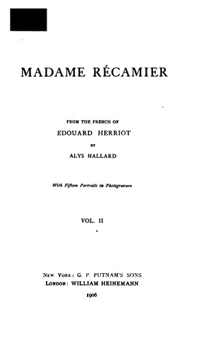 Cover for Madame Récamier