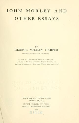 Cover for John Morley and other essays