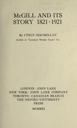 Cover for McGill and its story, 1821-1921.