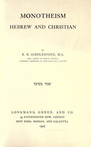 Cover for Monotheism, Hebrew and Christian
