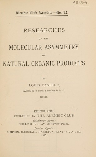Cover for Researches on the molecular asymmetry of natural organic products