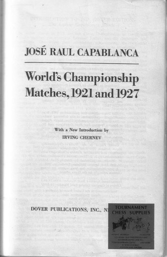 Cover for World's championship matches, 1921 and 1927