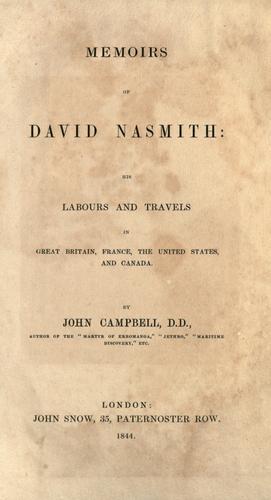 Cover for Memoirs of David Nasmith