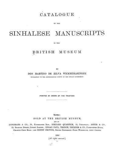 Cover for Catalogue of the Sinhalese manuscripts in the British museum