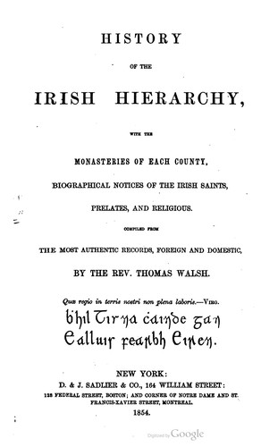 Cover for History of the Irish hierarchy