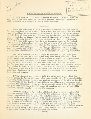 Cover for Adjusting hog production in Missouri