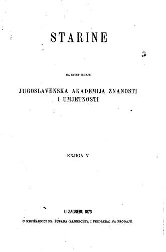 Cover for Starine na sviet izdaje Jugoslavenska akademija znanosti i umjetnosti