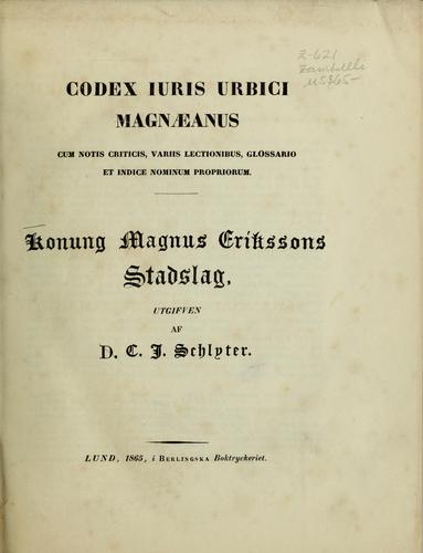 Cover for Codex iuris urbici magnaeanus