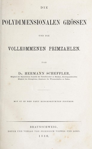 Cover for Die polydimensionalen Grössen und die vollkommenen Primzahlen