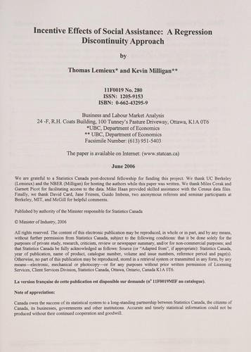 Cover for Incentive effects of social assistance