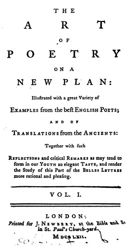 Cover for The art of poetry on a new plan, illustrated with a great variety of examples [compiled by J ...