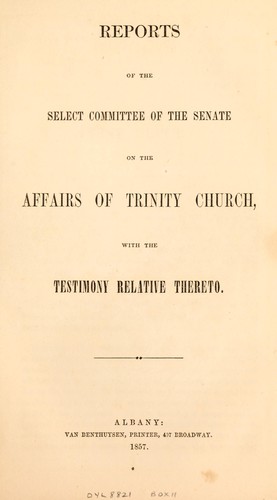Cover for Reports of the Select Committee of the Senate on the Affairs of Trinity Church