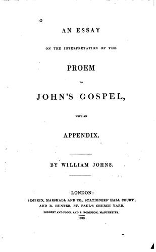 Cover for An Essay on the Interpretation of the Proem to John's Gospel, with an Appendix