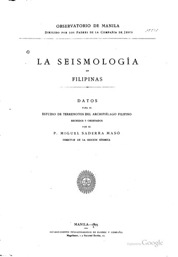 Cover for La Seismología en Filipinas: Datos para el estudio de terremotos del ...