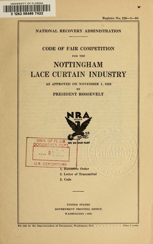 Cover for Code of fair competition for the Nottingham lace curtain industry
