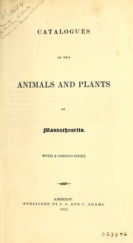 Cover for Catalogues of the animals and plants of Massachusetts