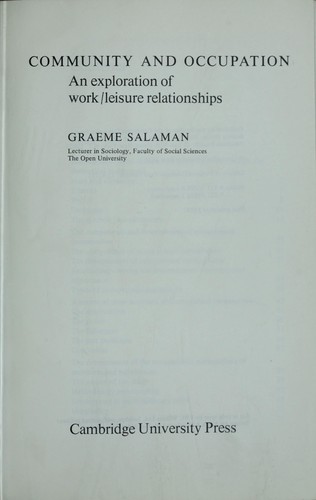 Cover for Community and occupation