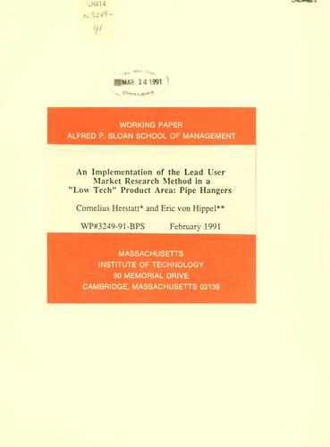 Cover for An implementation of the lead user market research method in a 'low tech' product area