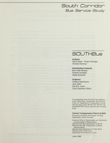 Cover for South corridor bus service study