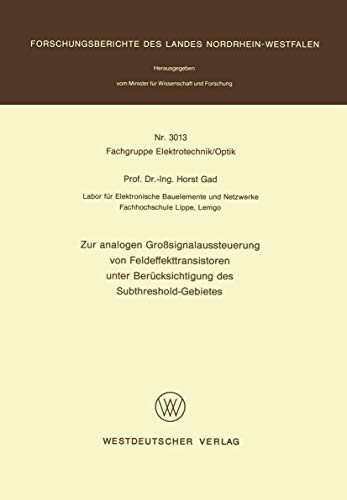 Cover for Zur analogen Großsignalaussteuerung von Feldeffekttransistoren unter Berücksichtigung des Subthreshold-Gebietes