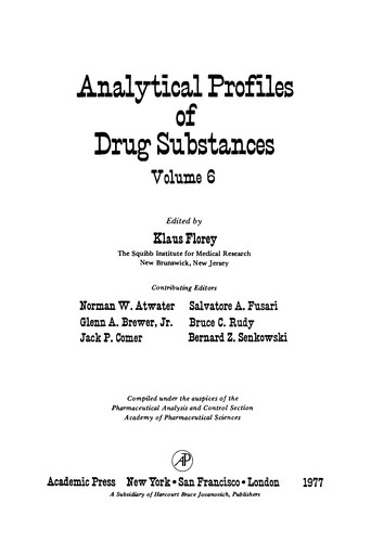 Cover for Analytical profiles of drug substances