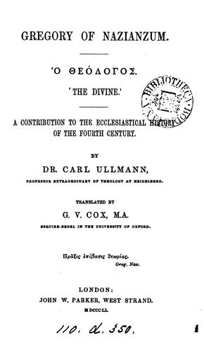 Cover for Gregory of Nazianzum, tr. by G.V. Cox