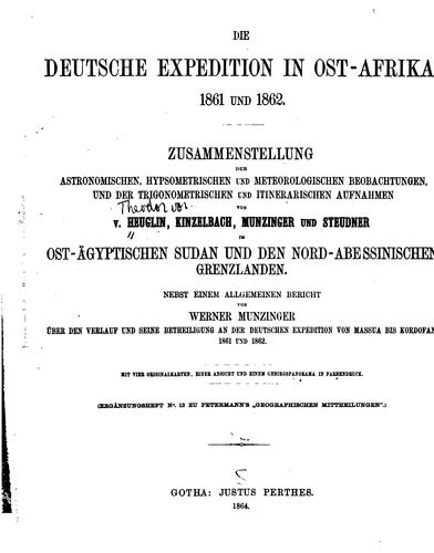 Cover for Die deutsche expedition in Ost-Afrika, 1861 und 1862.