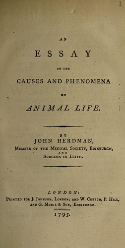 Cover for An essay on the causes and phenomena of animal life