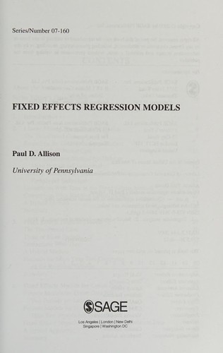 Cover for Fixed effects regression models