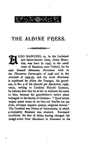 Cover for bibliographical sketch of the Aldine press at Venice