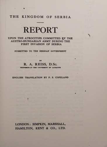 Cover for Report upon the Atrocities Committed by the Austro-Hungarian Army During the First Invasion of Serbi