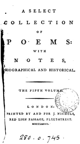 Cover for A select collection of poems: with notes [by J. Nichols].