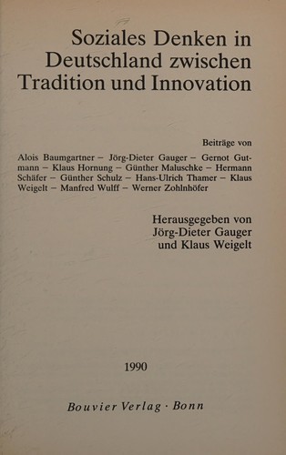 Cover for Soziales Denken in Deutschland zwischen Tradition und Innovation