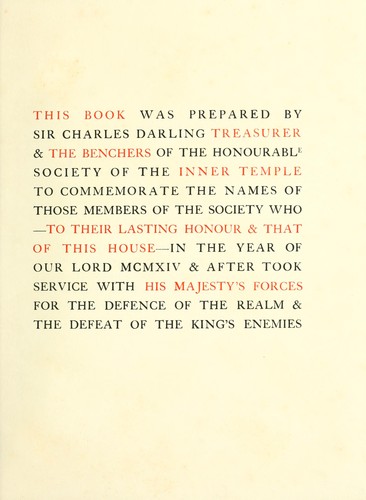 Cover for Inner Templars who volunteered and served in the great war