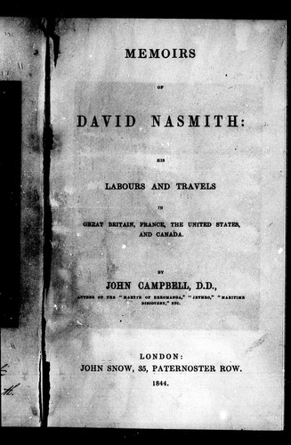 Cover for Memoirs of David Nasmith